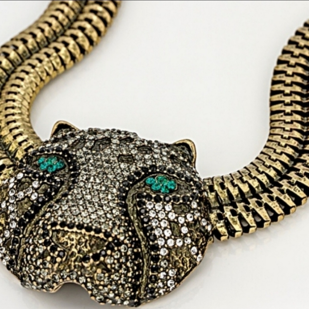 SWAROVSKI ANTIQUED GOLD TONE CHEETAH NECKLACE - Picture 1 of 8